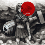 いってん8月／第二次世界大戦『日本国娘』墨汁、アクリルガッシュ（2007年）
