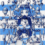 いってん弐8月／火VS水『潜水』アクリルガッシュ、カラーインク、ジェルメディウム（2008年）
