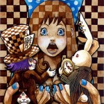 いってん『私の中のアリス展2』透明水彩、イラストボード切り貼りレリーフ仕様（2011年2月）